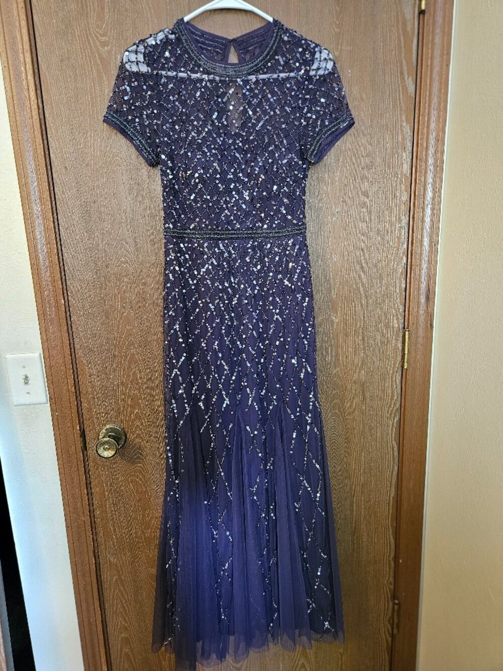 Adrianna Papell beaded evening gown size 2 deep purple